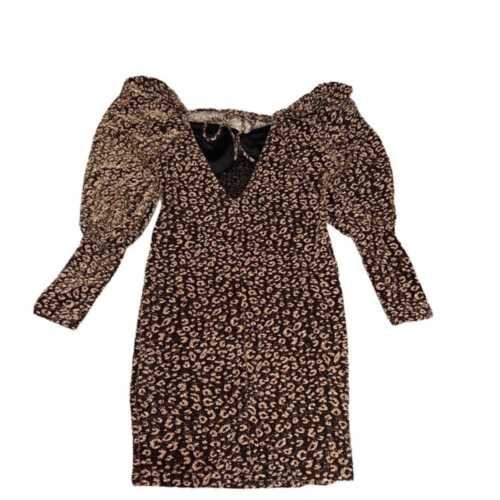 BNWT FashionNova All For You Mini Dress Gold and Black Cheetah Long Sleeve Large - Picture 4 of 5